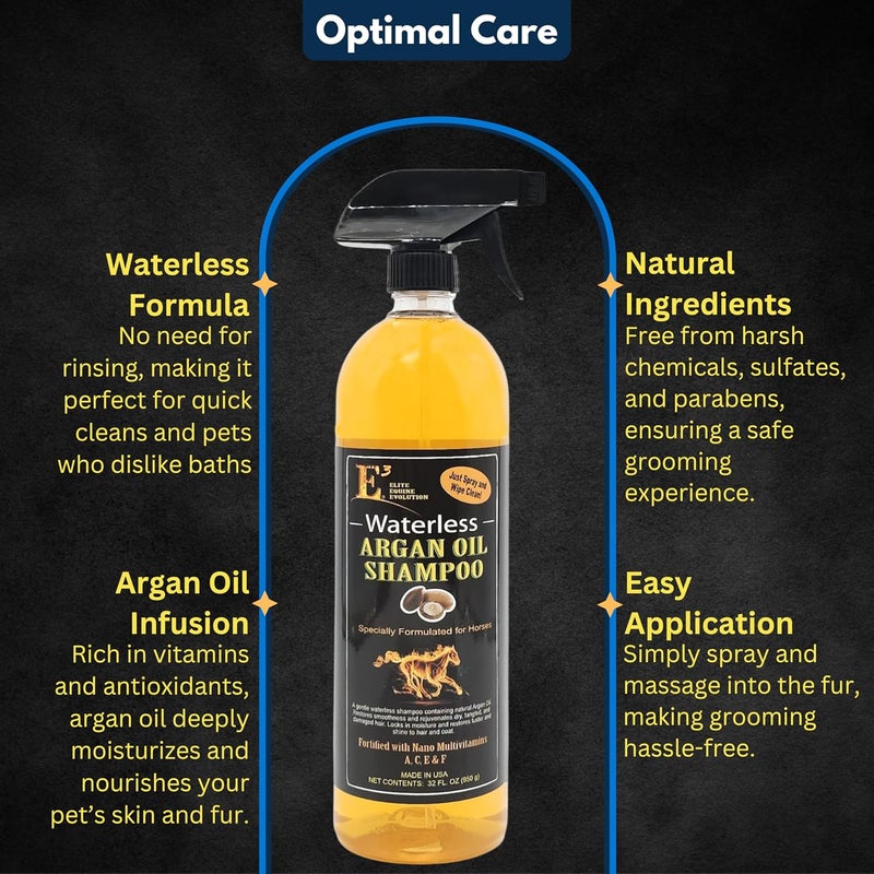 E3 Waterless Argan Oil Shampoo for Horses - Convinient Care for Mane & Tail, Effortless Application, Nourishes Hair & Skin, Versatile use, Time-Saving Solution, Amazing Smell 32 oz - Image 2